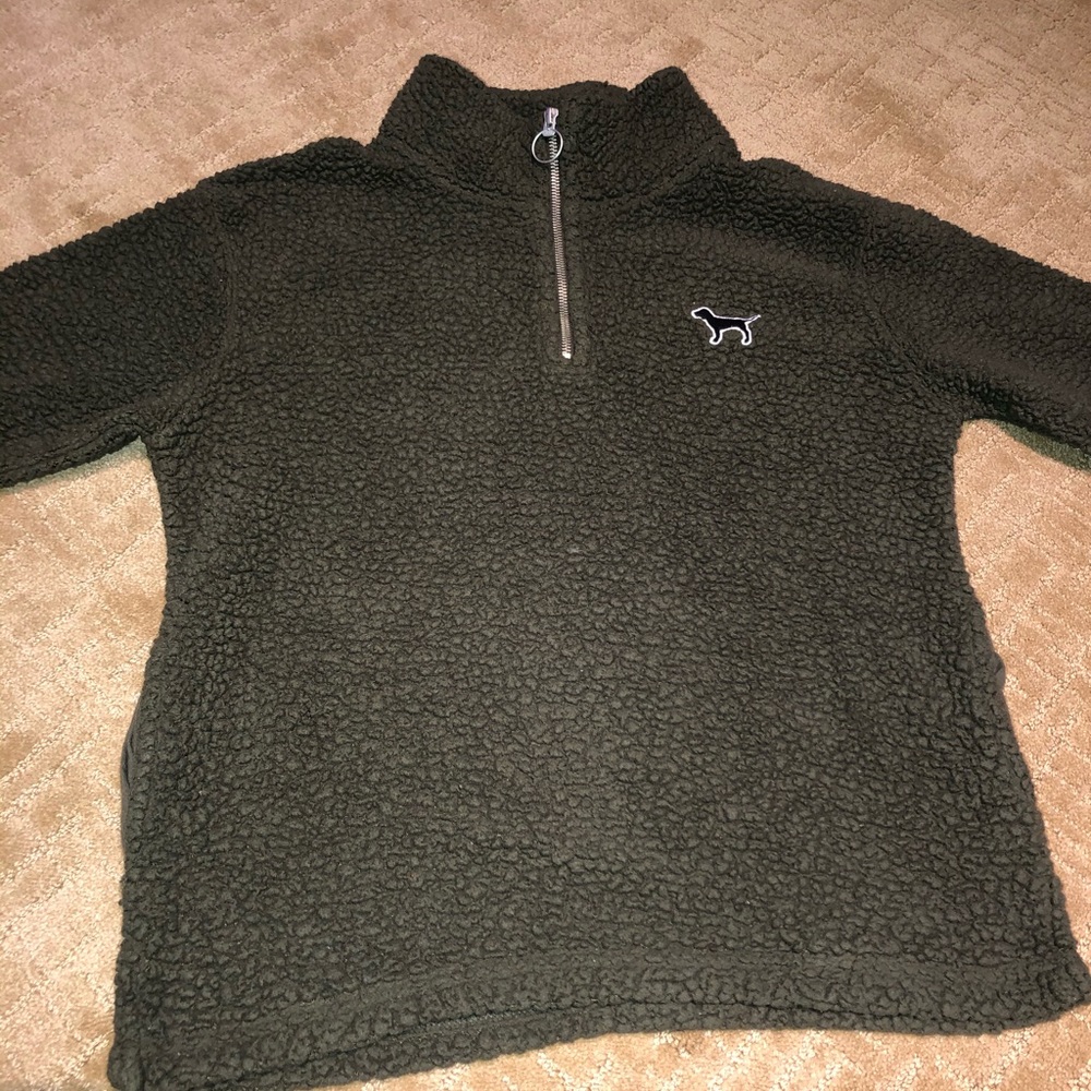 Forest green fuzzy pink/Victoria’s Secret jacket